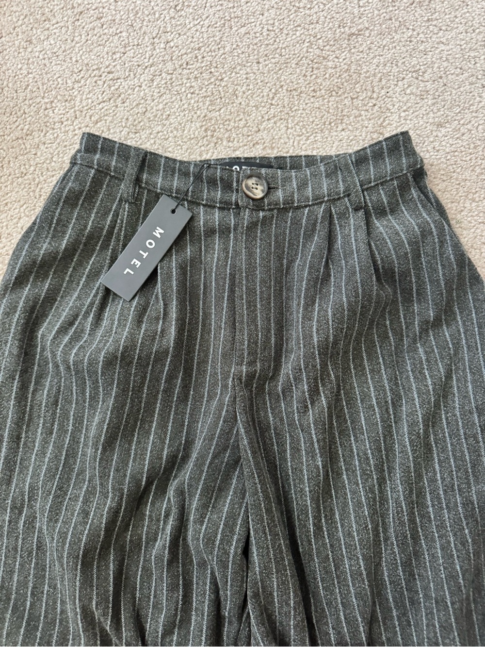 Motel Rocks Gray Pinstripe Womens Trousers